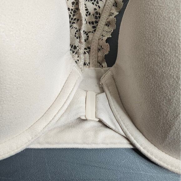 Victoria's secret tan nude racerback lined demi bra front close padded 32DD - Picture 2 of 7